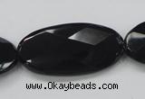 CAB321 15.5 inches 20*40mm faceted oval black agate gemstone beads