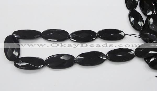 CAB321 15.5 inches 20*40mm faceted oval black agate gemstone beads