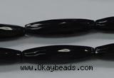 CAB330 15.5 inches 8*30mm faceted rice black agate gemstone beads