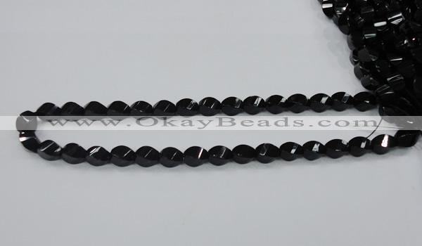 CAB335 15.5 inches 8*12mm faceted & twisted rice black agate beads