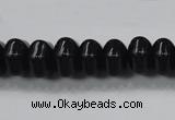 CAB340 15.5 inches 8*14mm hexagon rondelle black agate gemstone beads