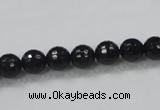 CAB343 15.5 inches 8mm faceted round black agate gemstone beads