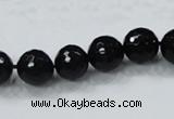 CAB344 15.5 inches 10mm faceted round black agate gemstone beads