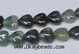 CAB405 15.5 inches 10*10mm heart moss agate gemstone beads wholesale