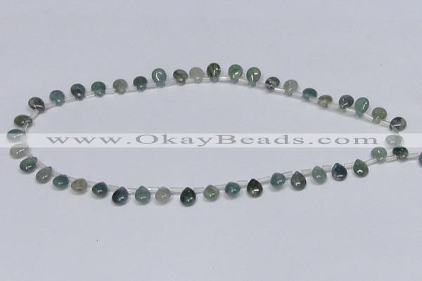 CAB414 15.5 inches 7*9mm flat teardrop moss agate gemstone beads