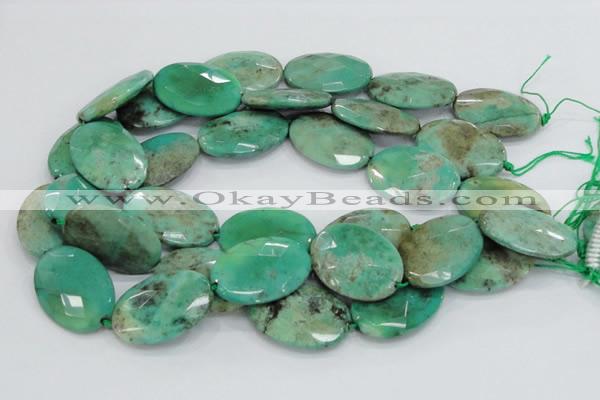 CAB43 15.5 inches 25*35mm faceted oval green grass agate beads