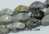 CAB569 15.5 inches 8*16mm twisted rice silver needle agate gemstone beads