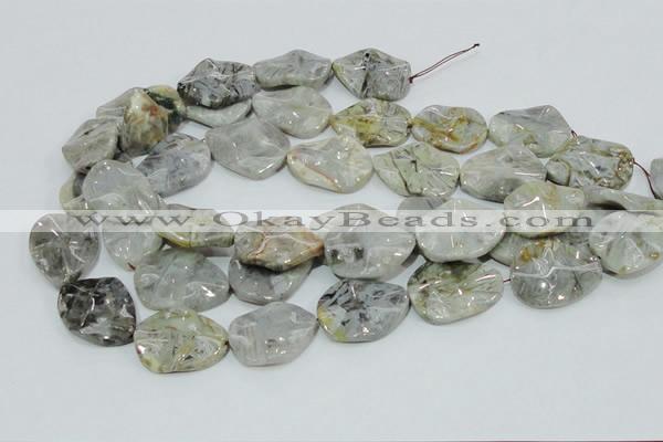 CAB575 15.5 inches 23*30mm wavy oval silver needle agate gemstone beads