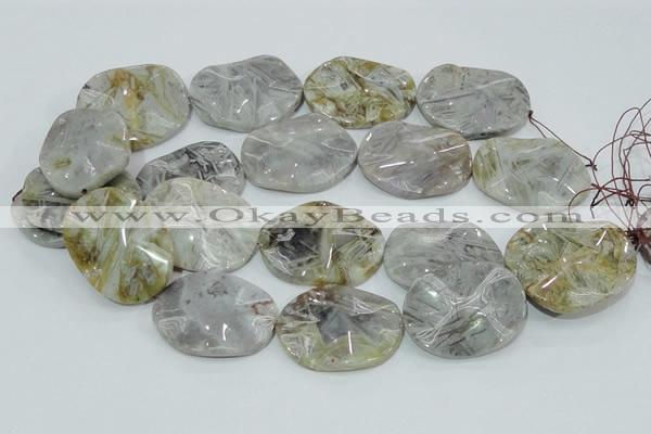 CAB576 15.5 inches 30*40mm wavy oval silver needle agate gemstone beads