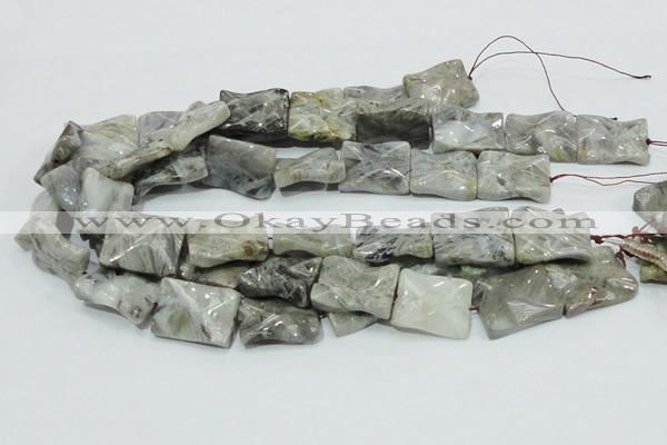 CAB581 15.5 inches 20*25mm wavy rectangle silver needle agate beads