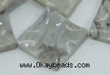 CAB584 15.5 inches 30*30mm wavy diamond silver needle agate beads