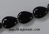 CAB746 15.5 inches 12*16mm flat teardrop black agate gemstone beads