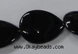 CAB748 15.5 inches 22*30mm flat teardrop black agate gemstone beads