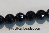 CAB784 15.5 inches 12mm faceted round black agate gemstone beads