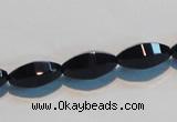 CAB793 15.5 inches 8*16mm faceted rice black agate gemstone beads