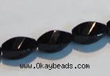 CAB796 15.5 inches 8*16mm faceted & twisted rice black agate beads