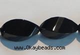 CAB797 15.5 inches 12*24mm faceted & twisted rice black agate beads