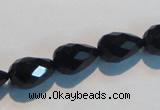 CAB799 15.5 inches 9*14mm faceted teardrop black gemstone agate beads