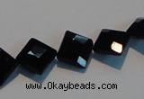 CAB803 15.5 inches 10*10mm faceted diamond black gemstone agate beads