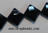 CAB804 15.5 inches 15*15mm faceted diamond black gemstone agate beads