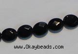 CAB806 15.5 inches 8*10mm faceted oval black gemstone agate beads