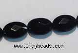 CAB807 15.5 inches 12*16mm faceted oval black gemstone agate beads