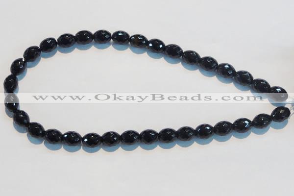 CAB817 15.5 inches 10*12mm faceted rice black agate gemstone beads