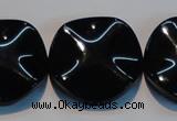 CAB827 15.5 inches 30mm wavy coin black agate gemstone beads wholesale