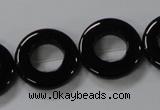 CAB855 15.5 inches 20mm donut black agate gemstone beads wholesale