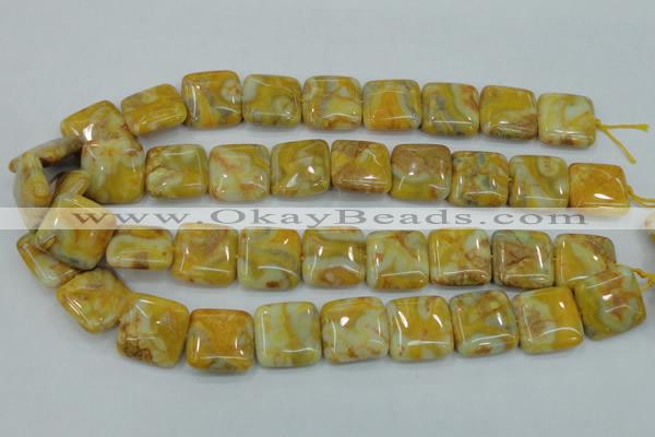 CAB947 15.5 inches 20*20mm square yellow crazy lace agate beads