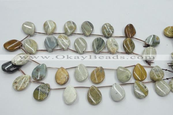 CAB953 18*25mm top-drilled twisted teardrop ocean agate gemstone