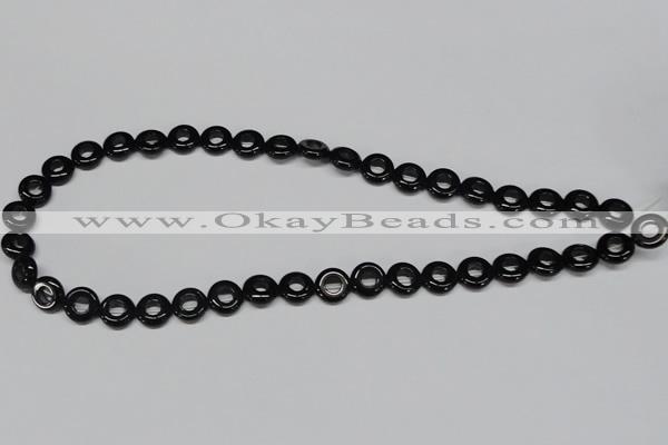 CAB995 15.5 inches 10mm donut black agate gemstone beads wholesale