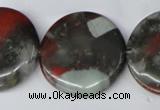 CAF05 15.5 inches 30mm flat round African bloodstone beads