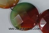 CAG1082 15.5 inches 35mm faceted coin rainbow agate beads