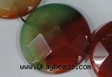 CAG1083 15.5 inches 40mm faceted coin rainbow agate beads