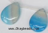 CAG1300 Top-drilled 22*30mm flat teardrop line agate gemstone beads