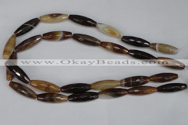 CAG1342 15.5 inches 10*30mm faceted rice line agate gemstone beads