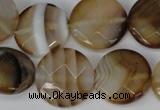 CAG1378 15.5 inches 20mm faceted coin line agate gemstone beads