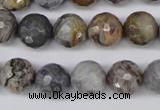 CAG1424 15.5 inches 12mm faceted round silver needle agate beads