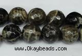 CAG1540 15.5 inches 12mm faceted round fire crackle agate beads