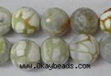 CAG1546 15.5 inches 14mm faceted round fire crackle agate beads