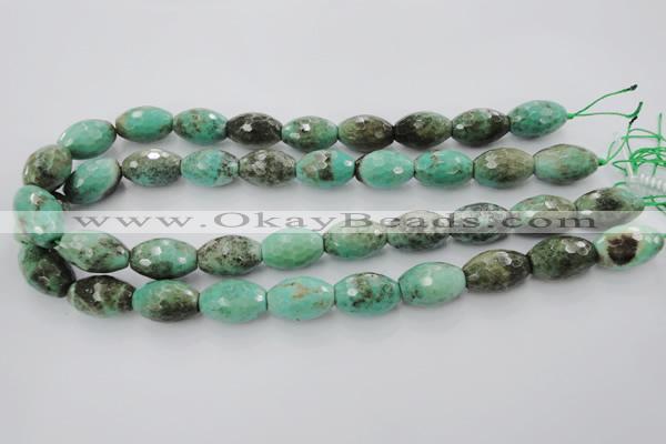 CAG1607 15.5 inches 13*20mm faceted rice green grass agate beads