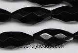 CAG1630 15.5 inches 13*30mm faceted rice black agate gemstone beads