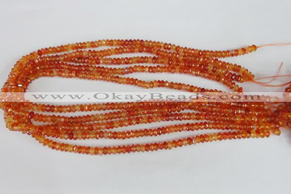 CAG1663 15.5 inches 3*6mm faceted rondelle red agate gemstone beads