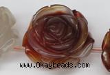 CAG1681 15.5 inches 30mm carved flower red agate gemstone beads