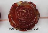 CAG1682 15.5 inches 38mm carved flower red agate gemstone beads