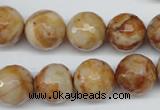 CAG1889 15.5 inches 14mm faceted round lemon crazy lace agate beads