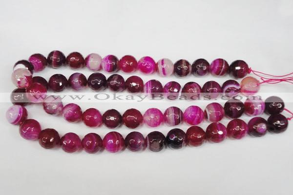 CAG2089 15.5 inches 14mm faceted round fuchsia line agate beads