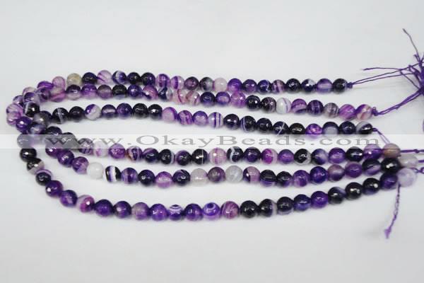 CAG2095 15.5 inches 8mm faceted round purple line agate beads