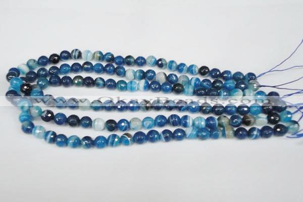 CAG2103 15.5 inches 6mm faceted round blue line agate beads